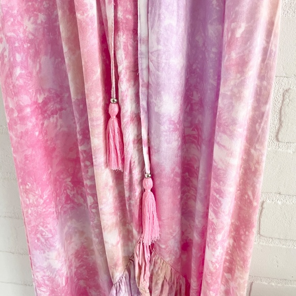 Anthropologie x Tiare Hawaii High low maxi dress Tie dye Ruffled Beachy Pink OS - Picture 6 of 12